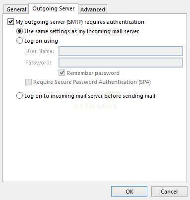 Outgoing Server in Outlook 2013